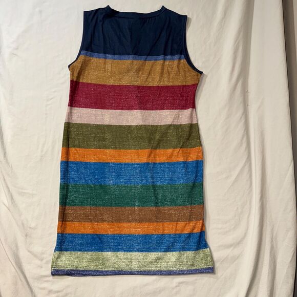 Striped Tank Dress Women's L Trendy Casual Loose Sleeveless V Neck Sundress - Picture 3 of 8